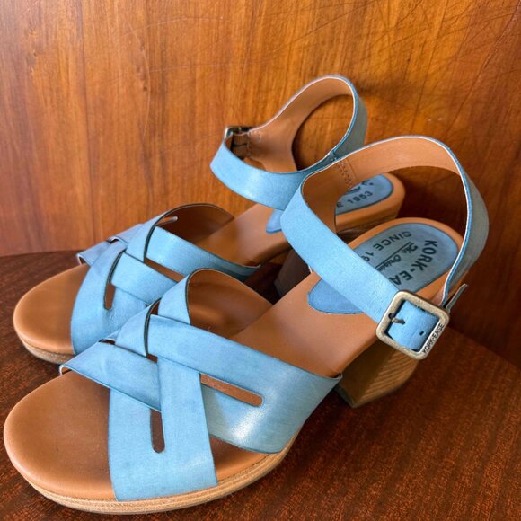 Kork Ease Women Size 10 Hutton Turquoise Leather Ankle Strap Platform Sandals - Picture 2 of 7